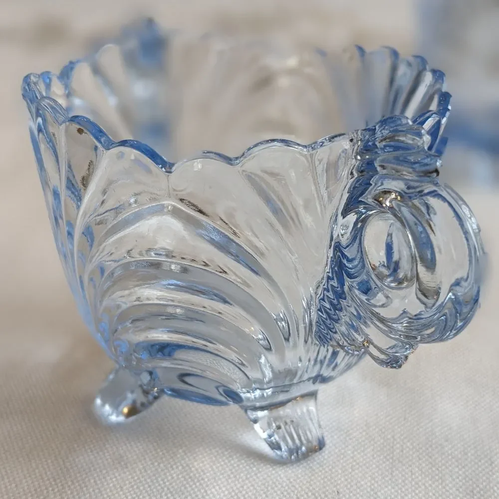Cambridge Caprice Moonlight Blue Footed Creamer & Sugar Bowl Vtg MidcenturySwirl